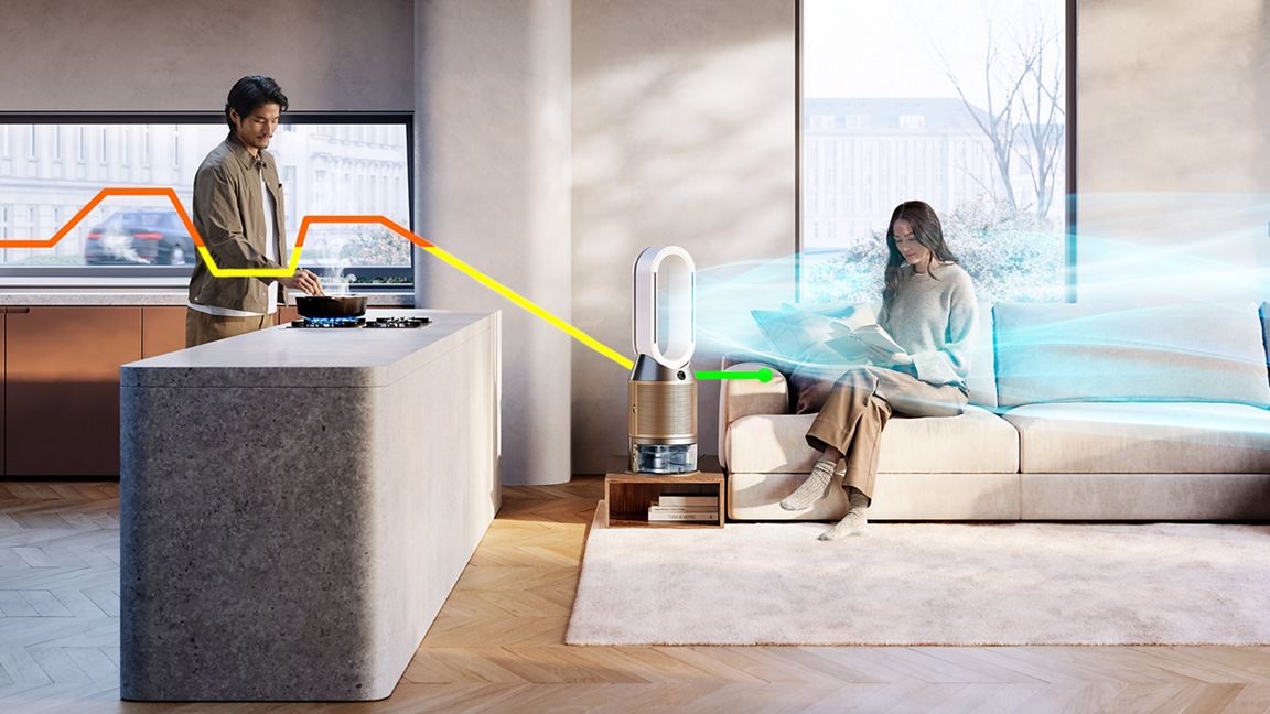 Dyson Purifier Humidify+Cool PH2 — Purificateur d'Air De-NOx Humidificateur (Blanc & Or)